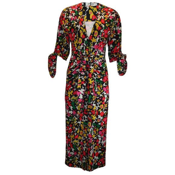 Attico Black / Pink Multi Belted Floral Printed Crepe Midi Dress Women Size: 42
